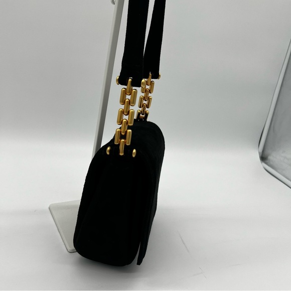 Vintage Frenchy of California Suede Crossbody Bag Black Gold Chain Strap USA - Picture 3 of 12
